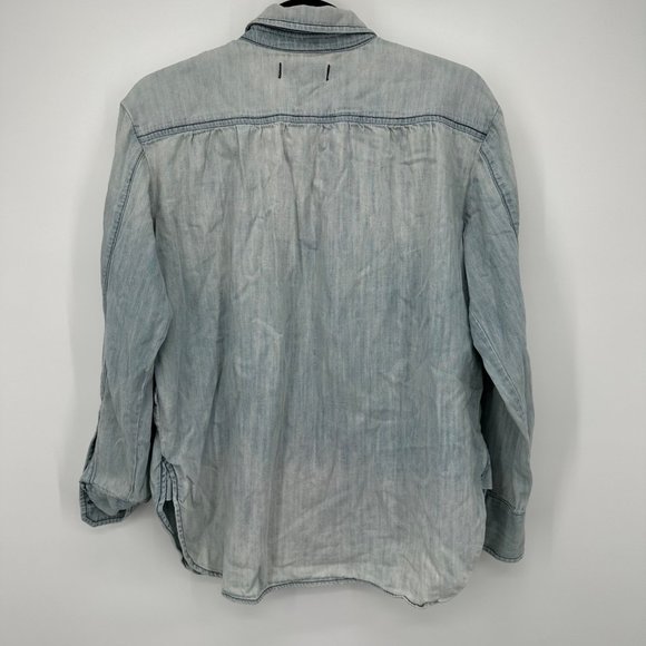 Madewell Blue Denim Chambray 100% Cotton Button Front Long Sleeve Top Sz M - Picture 2 of 4